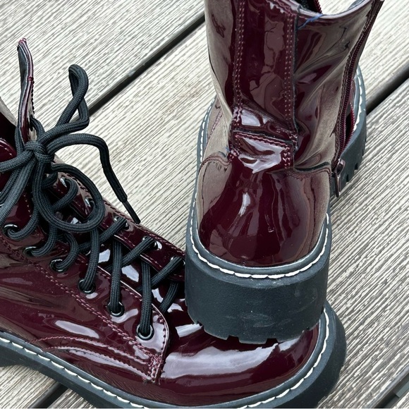 Sincerely Jules Burgundy Combat Moto Boots Lace & Zip Up Size 6.5 - Picture 3 of 12